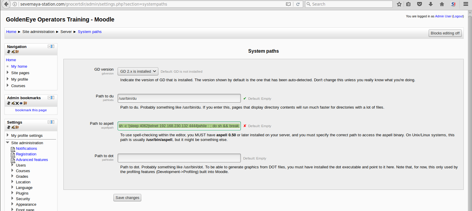 goldeneye moodle aspell path